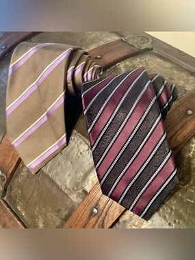 Canali Brown, Purple and Burgundy Striped Italian Silk Tie Duo